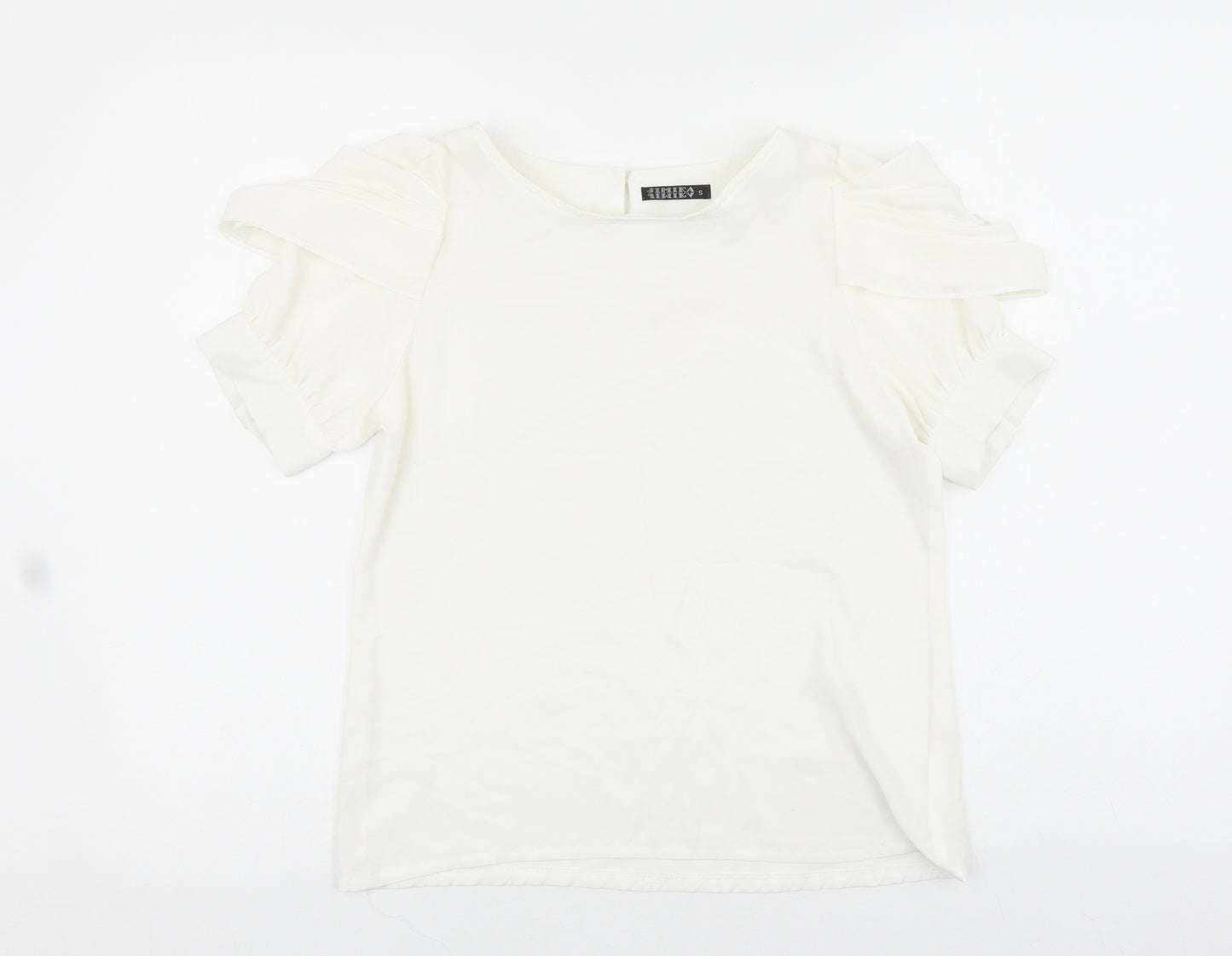 Jimik Womens White Polyester Basic Blouse Size S Round Neck