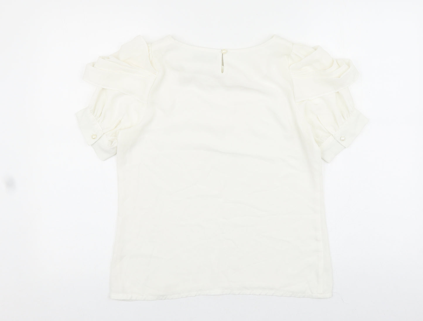 Jimik Womens White Polyester Basic Blouse Size S Round Neck