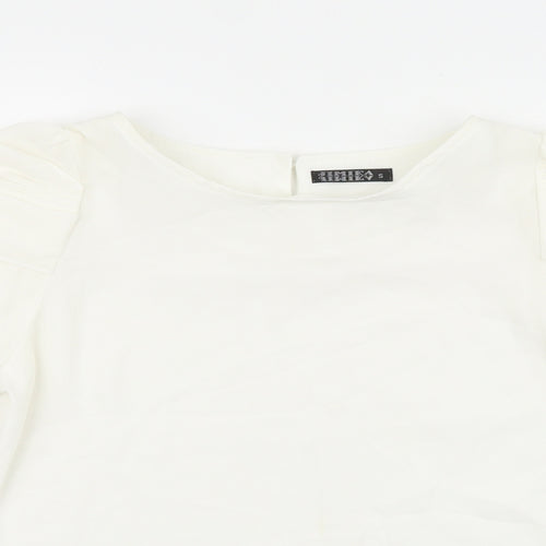 Jimik Womens White Polyester Basic Blouse Size S Round Neck