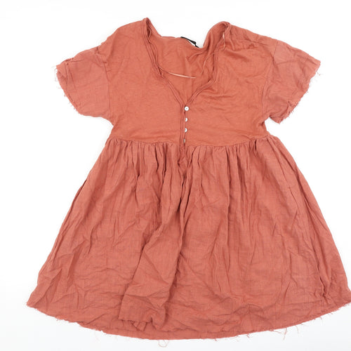 Pull&Bear Womens Orange 100% Cotton A-Line Size S V-Neck Button