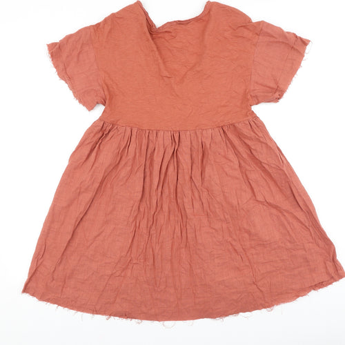 Pull&Bear Womens Orange 100% Cotton A-Line Size S V-Neck Button