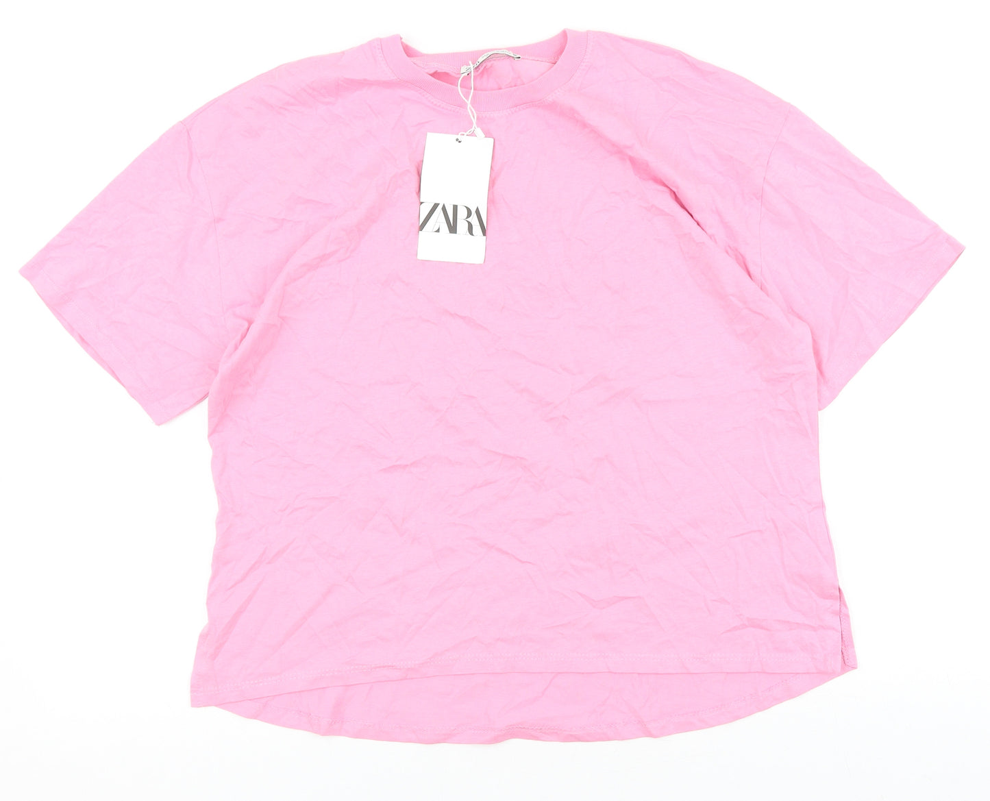 Zara Womens Pink 100% Cotton Basic T-Shirt Size M Round Neck