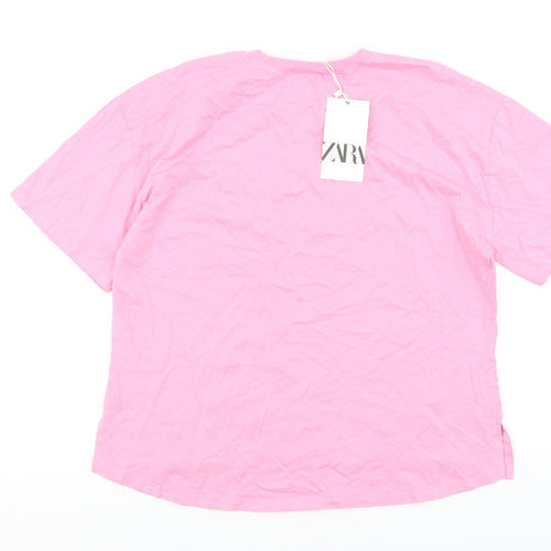 Zara Womens Pink 100% Cotton Basic T-Shirt Size M Round Neck