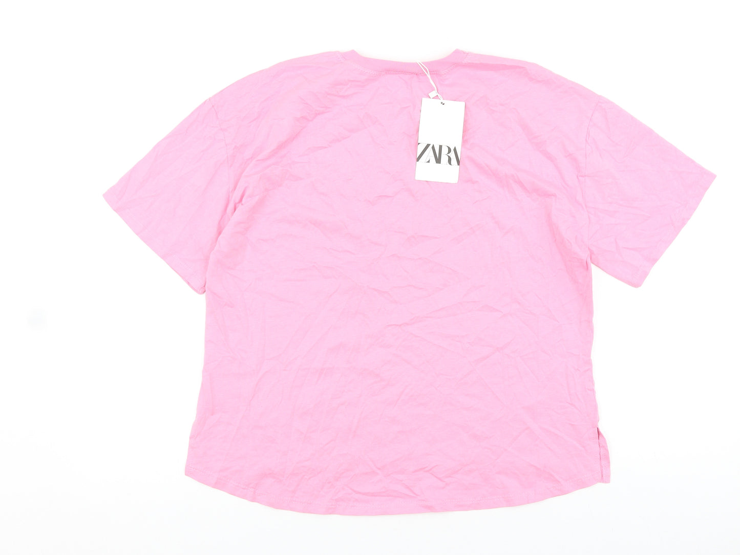 Zara Womens Pink 100% Cotton Basic T-Shirt Size M Round Neck