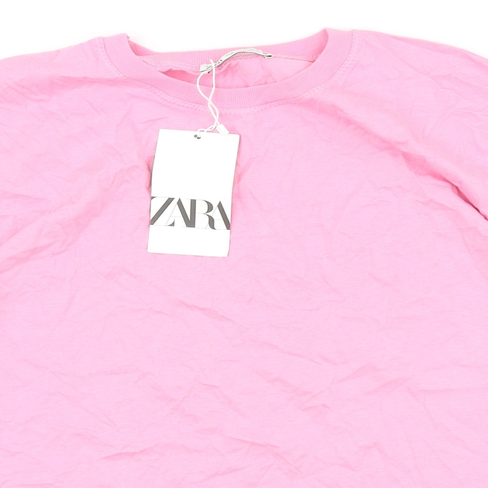 Zara Womens Pink 100% Cotton Basic T-Shirt Size M Round Neck