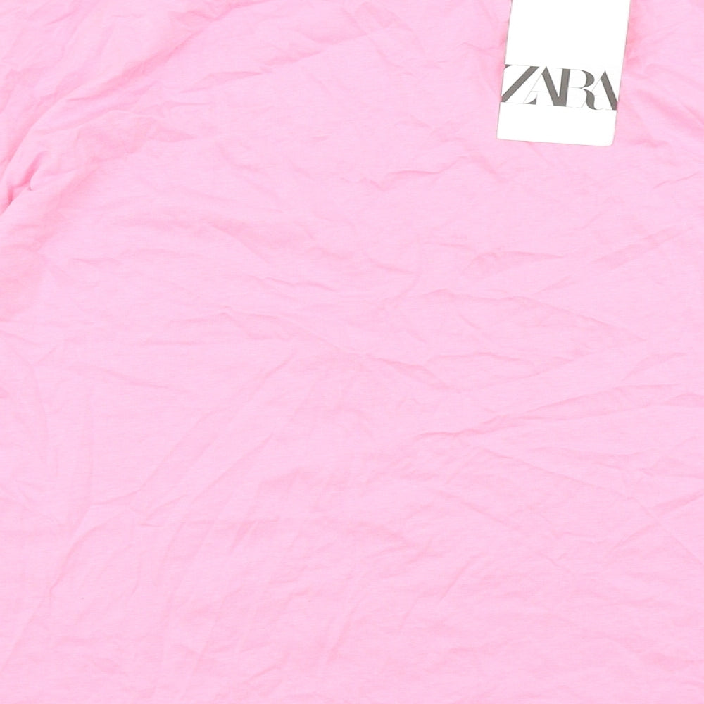 Zara Womens Pink 100% Cotton Basic T-Shirt Size M Round Neck