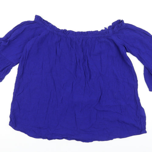 Dorothy Perkins Womens Blue Viscose Cropped Blouse Size 14 Boat Neck