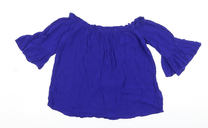 Dorothy Perkins Womens Blue Viscose Cropped Blouse Size 14 Boat Neck