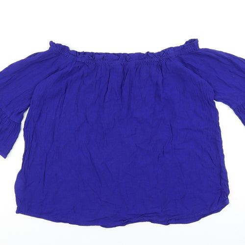 Dorothy Perkins Womens Blue Viscose Cropped Blouse Size 14 Boat Neck