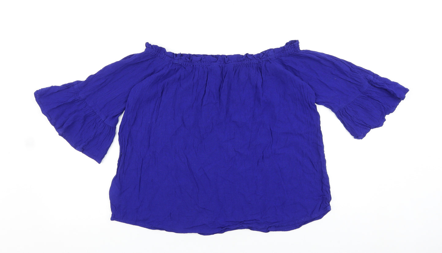 Dorothy Perkins Womens Blue Viscose Cropped Blouse Size 14 Boat Neck