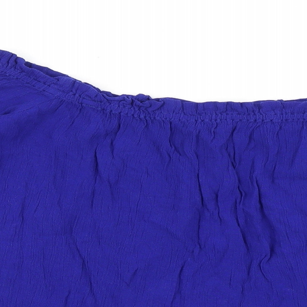 Dorothy Perkins Womens Blue Viscose Cropped Blouse Size 14 Boat Neck