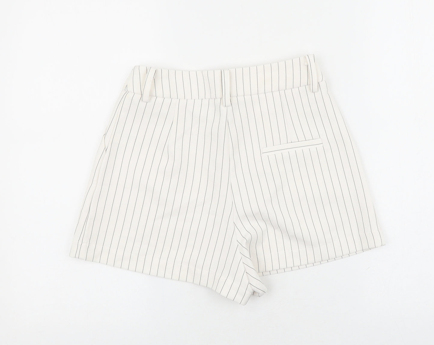 Furciyun Womens White Striped Polyester Hot Pants Shorts Size S L3 in Regular Button