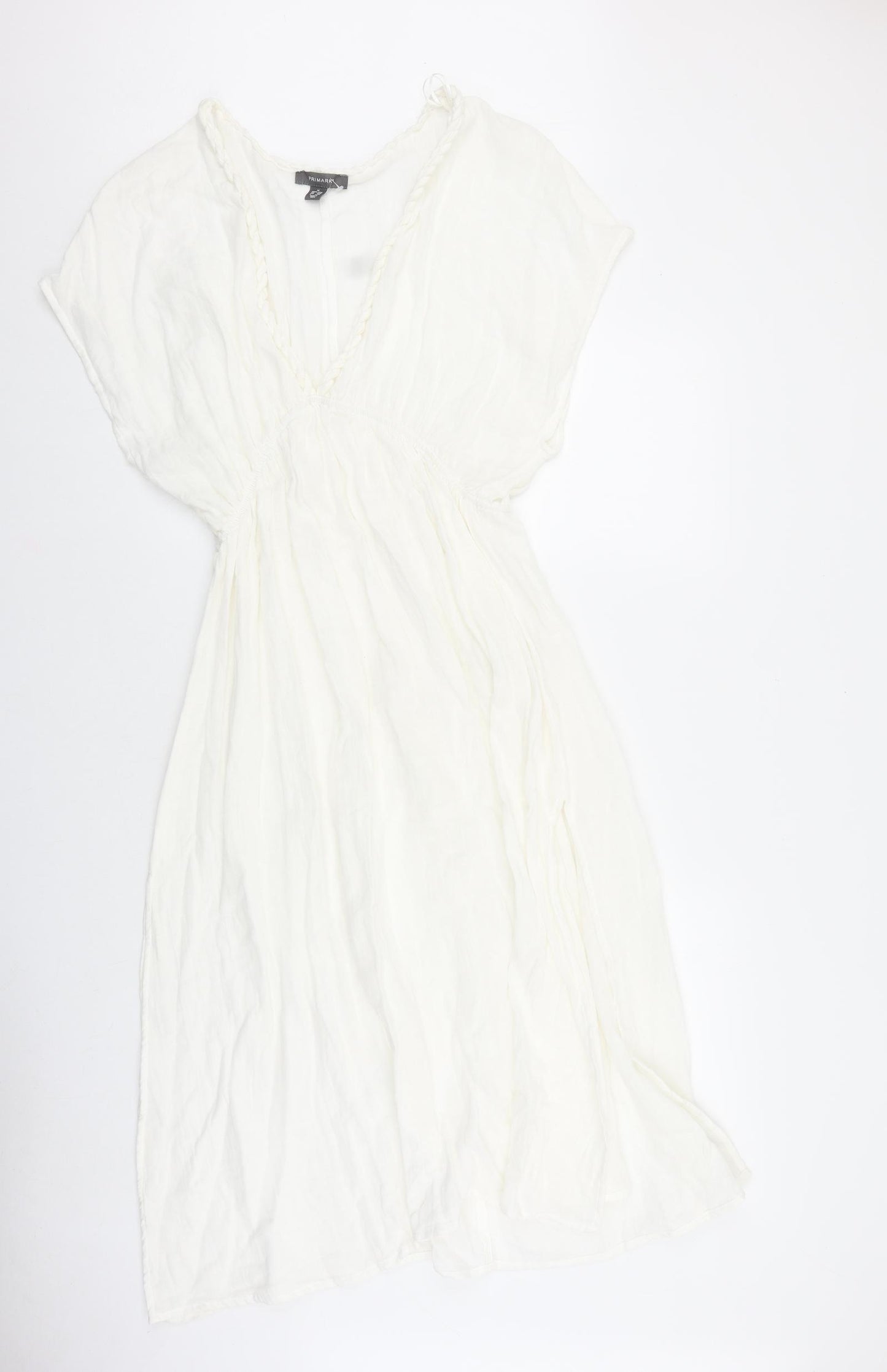 Primark Womens White Viscose Fit & Flare Size M V-Neck Tie