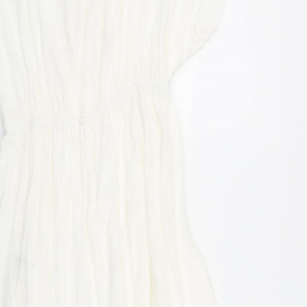 Primark Womens White Viscose Fit & Flare Size M V-Neck Tie