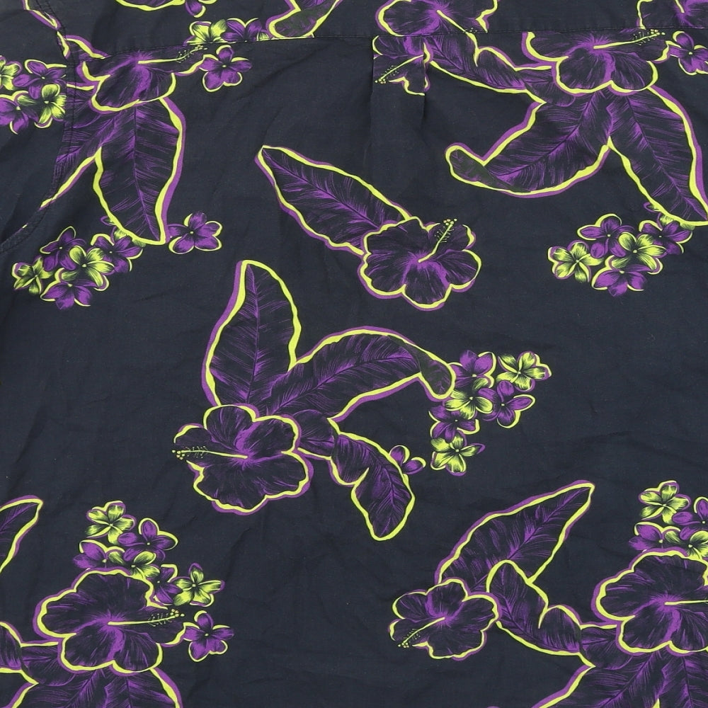 Topman Mens Black Geometric Polyester Button-Up Size XL Collared Button