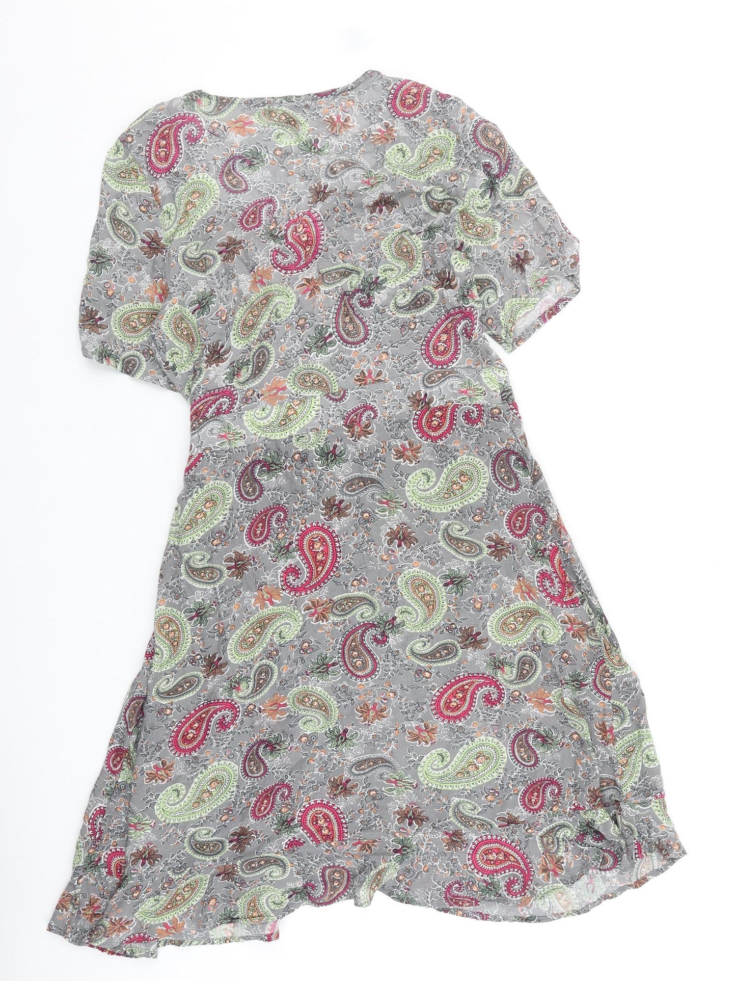 NEXT Womens Grey Paisley Viscose Wrap Dress Size 8 V-Neck Tie