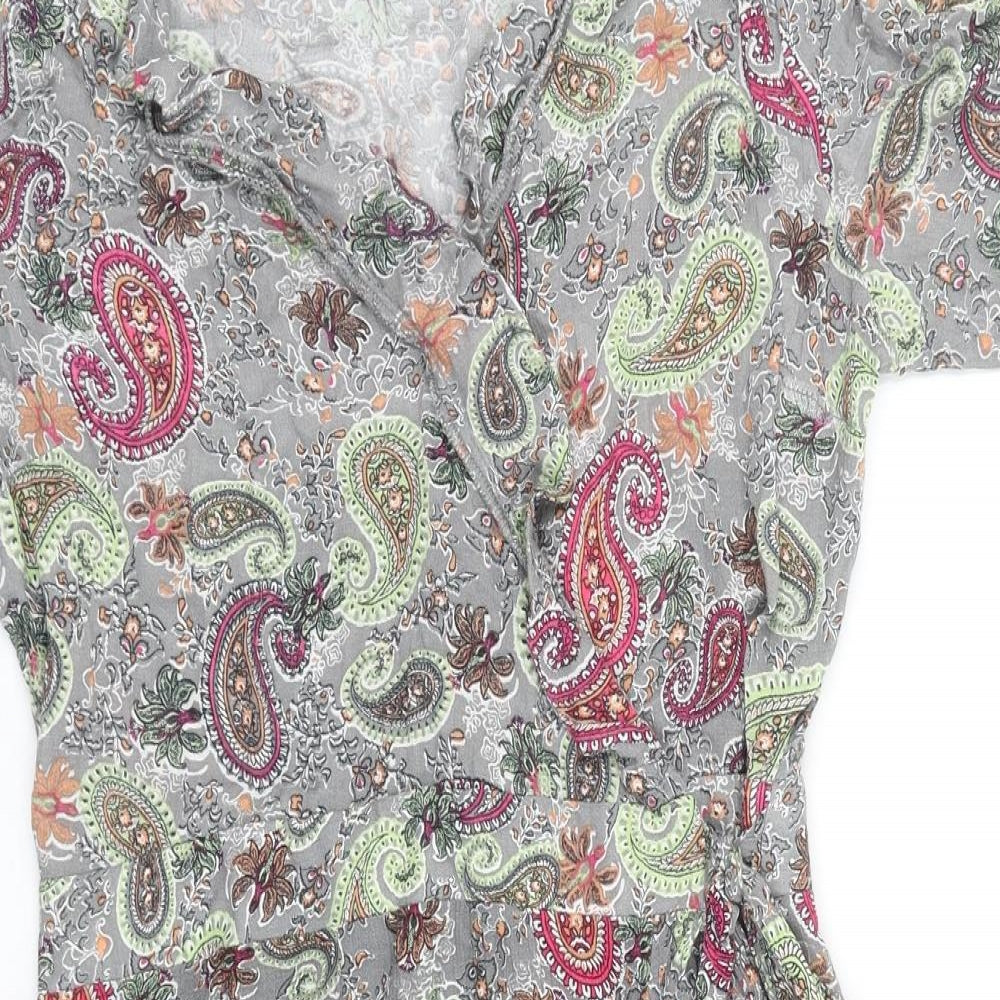 NEXT Womens Grey Paisley Viscose Wrap Dress Size 8 V-Neck Tie