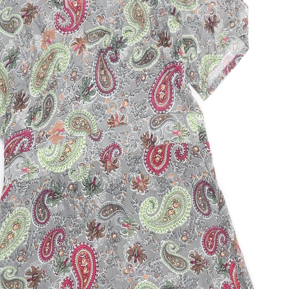 NEXT Womens Grey Paisley Viscose Wrap Dress Size 8 V-Neck Tie