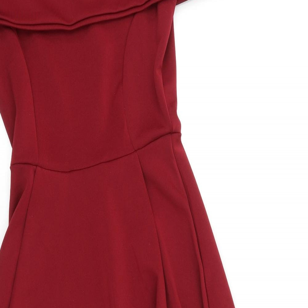Boohoo Womens Red Viscose Ball Gown Size 8 Mock Neck Pullover