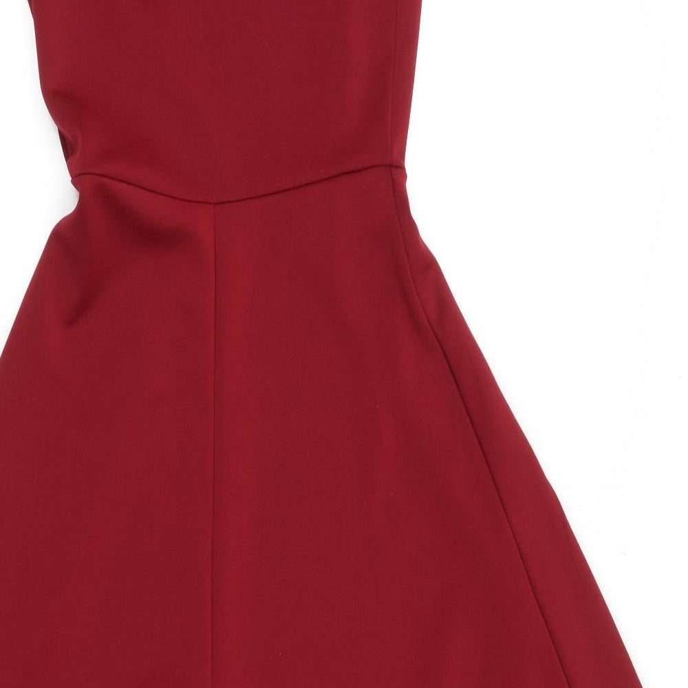 Boohoo Womens Red Viscose Ball Gown Size 8 Mock Neck Pullover