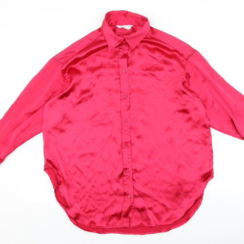 H&M Womens Pink Polyester Basic Button-Up Size S Collared