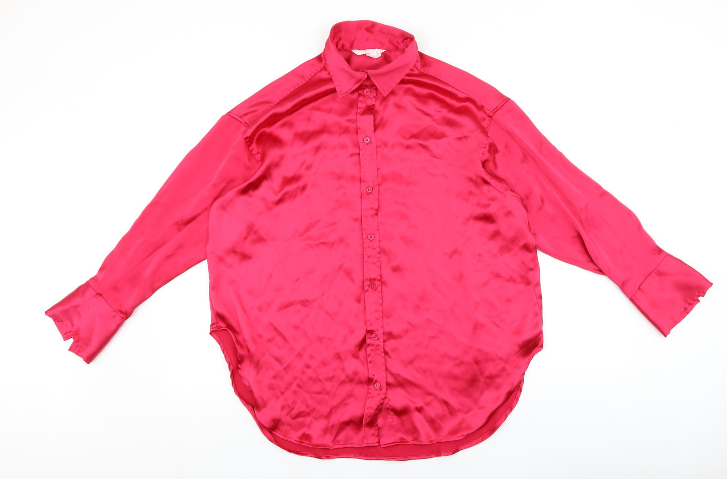 H&M Womens Pink Polyester Basic Button-Up Size S Collared