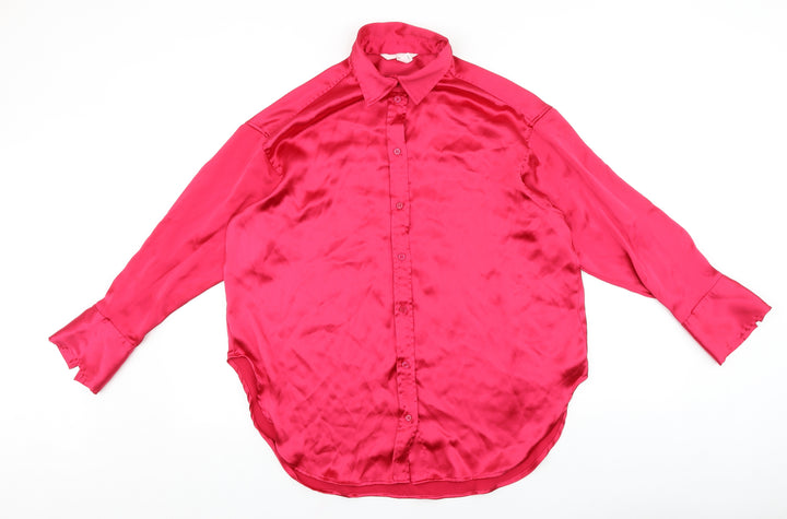 H&M Womens Pink Polyester Basic Button-Up Size S Collared