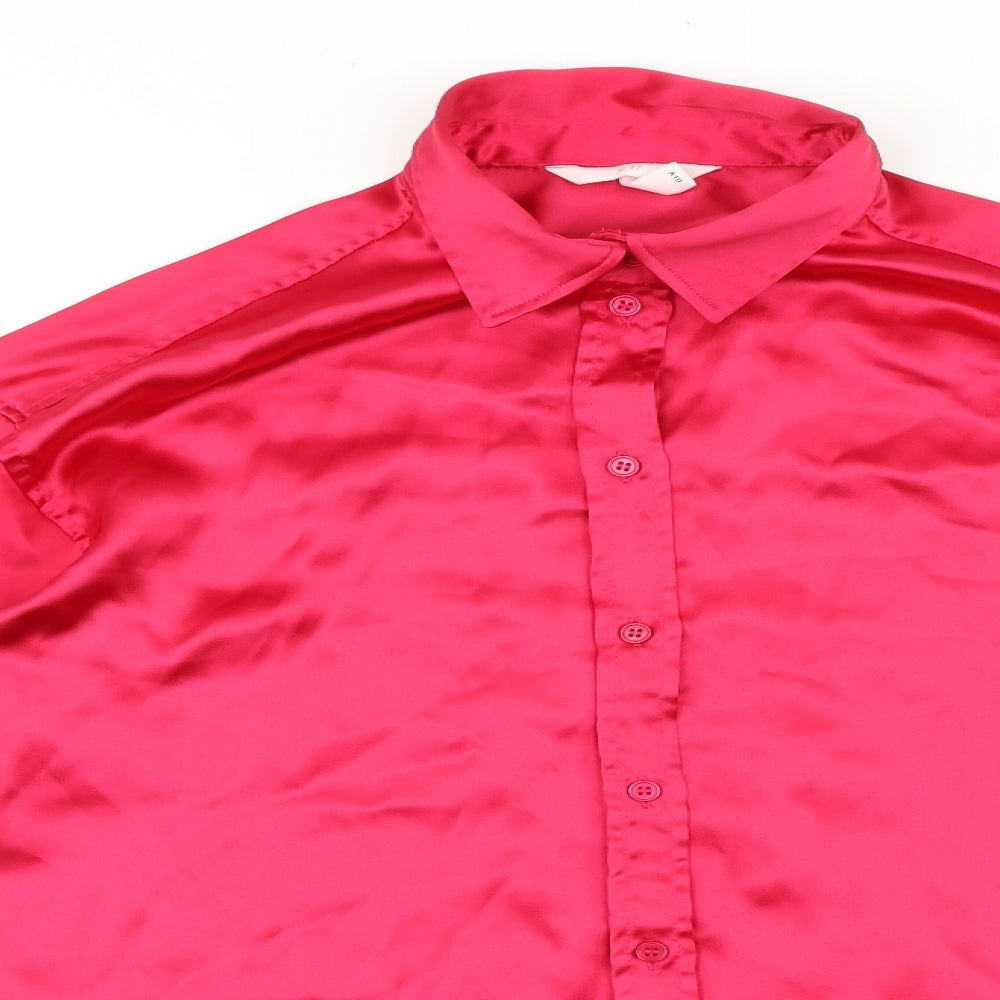 H&M Womens Pink Polyester Basic Button-Up Size S Collared