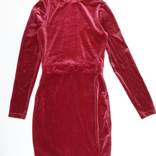 H&M Womens Pink Polyester Shift Size 10 Mock Neck Hook & Loop