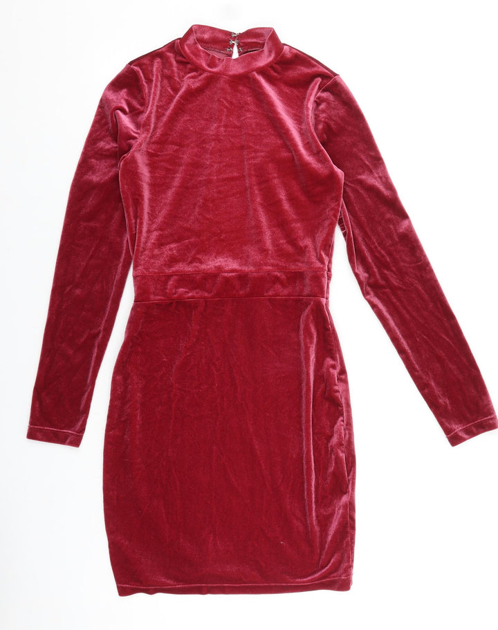 H&M Womens Pink Polyester Shift Size 10 Mock Neck Hook & Loop