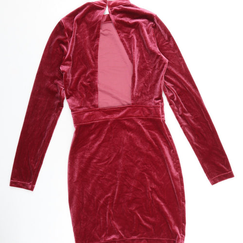 H&M Womens Pink Polyester Shift Size 10 Mock Neck Hook & Loop
