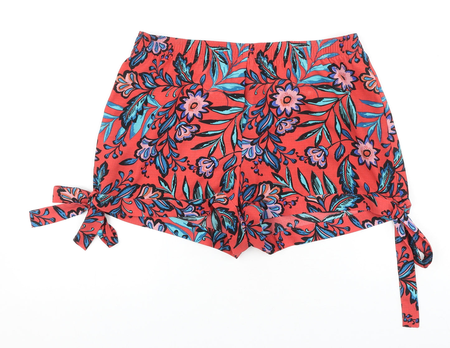 Papaya Womens Red Floral Polyester Hot Pants Shorts Size 12 L4 in Regular Pull On