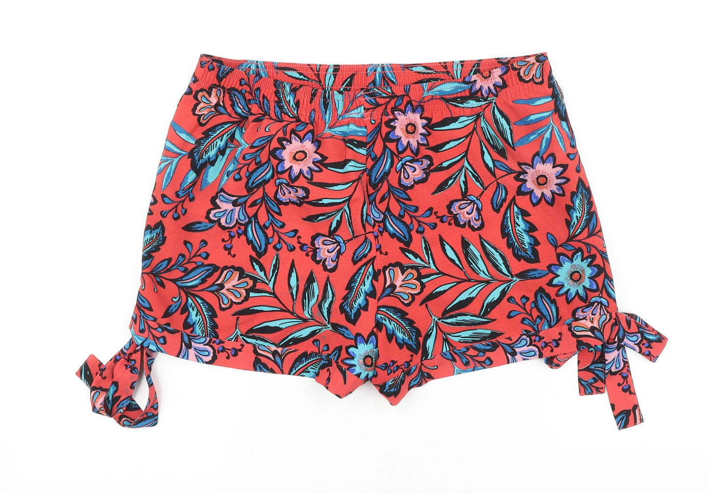 Papaya Womens Red Floral Polyester Hot Pants Shorts Size 12 L4 in Regular Pull On