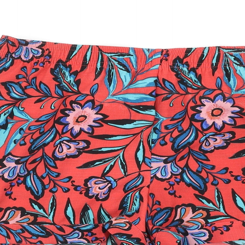 Papaya Womens Red Floral Polyester Hot Pants Shorts Size 12 L4 in Regular Pull On