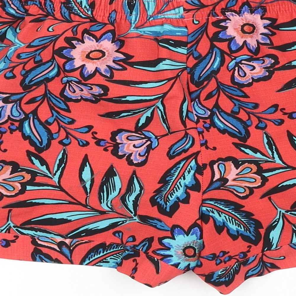 Papaya Womens Red Floral Polyester Hot Pants Shorts Size 12 L4 in Regular Pull On