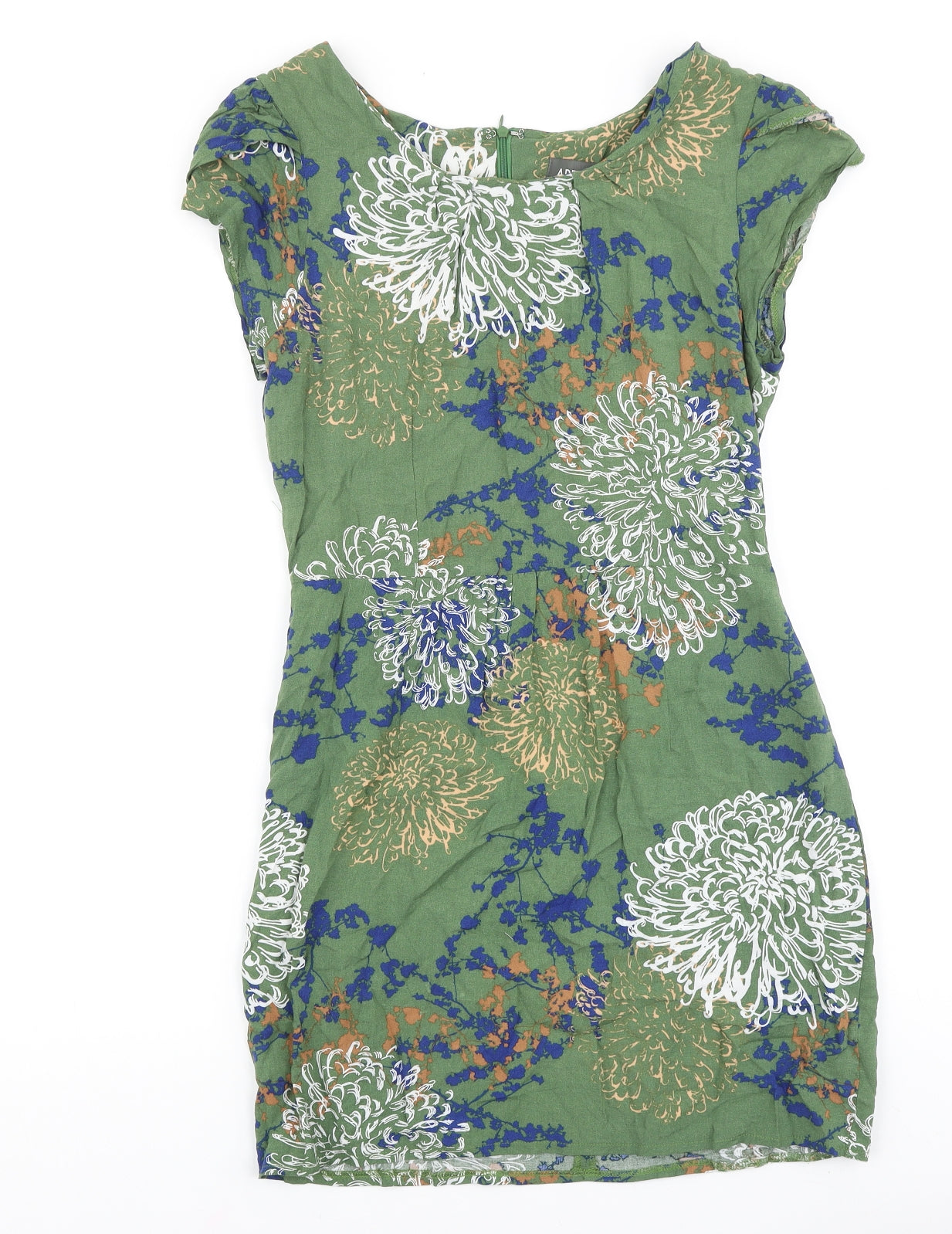 Apricot Womens Green Geometric Viscose Shift Size 12 Round Neck Zip