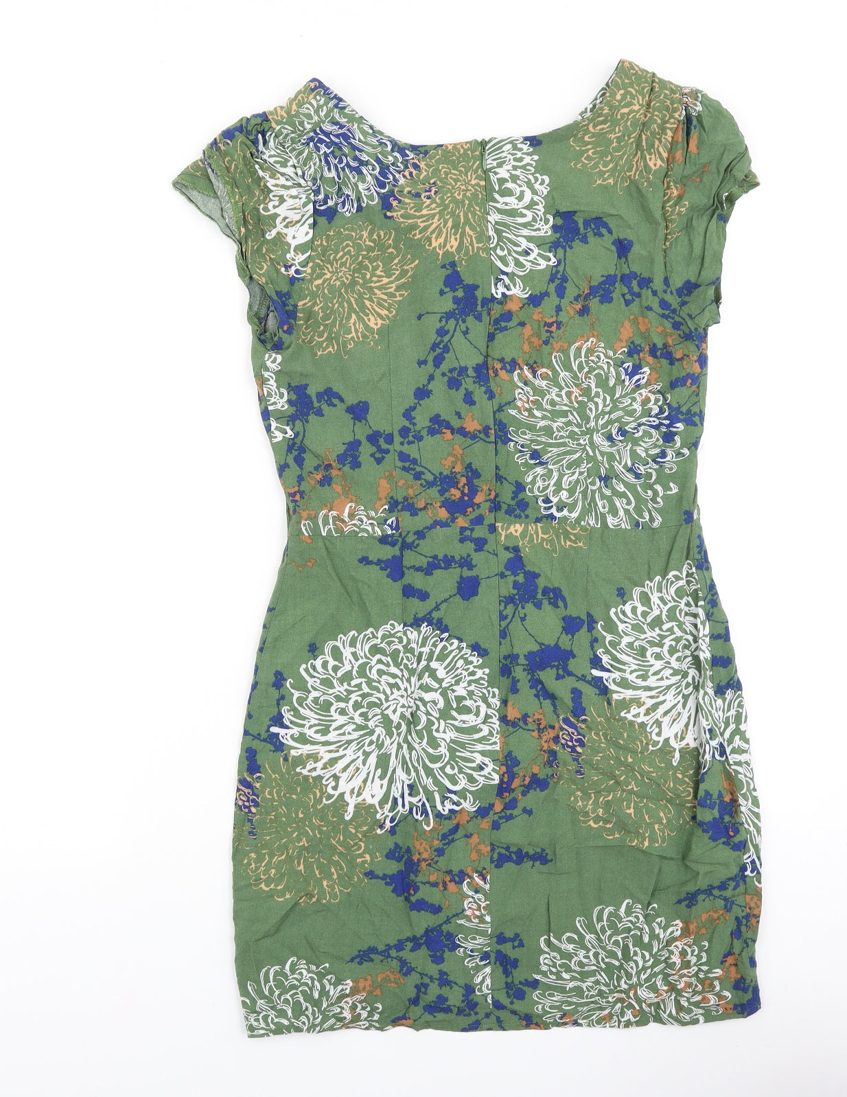 Apricot Womens Green Geometric Viscose Shift Size 12 Round Neck Zip