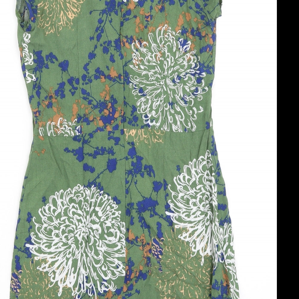Apricot Womens Green Geometric Viscose Shift Size 12 Round Neck Zip