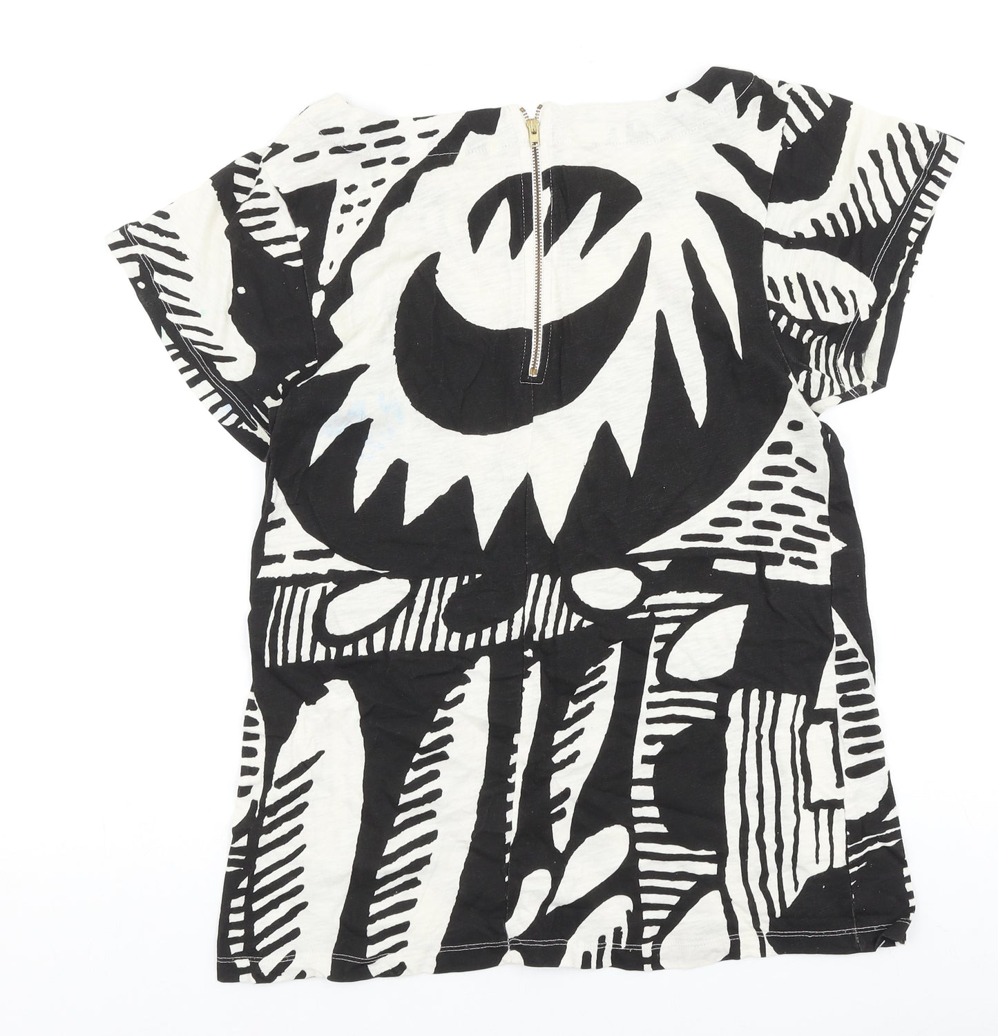 FC Womens Black Geometric 100% Cotton Basic Blouse Size S Round Neck