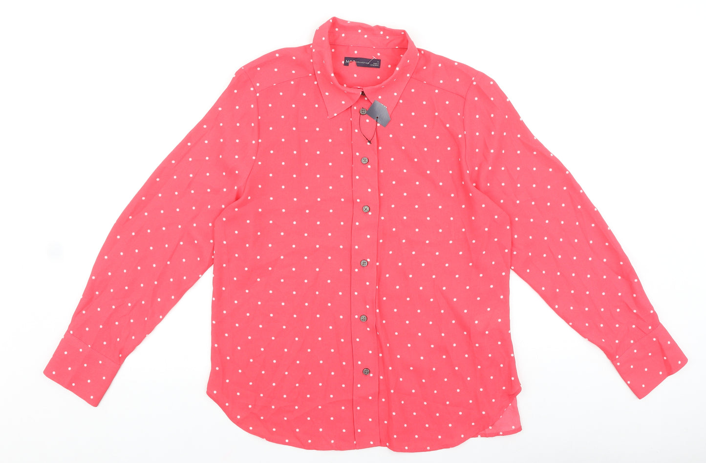 Marks and Spencer Womens Pink Polka Dot Polyester Basic Button-Up Size 14 V-Neck