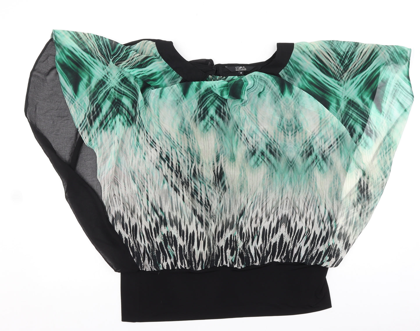 Star Womens Black Geometric Viscose Basic Blouse Size 18 Round Neck