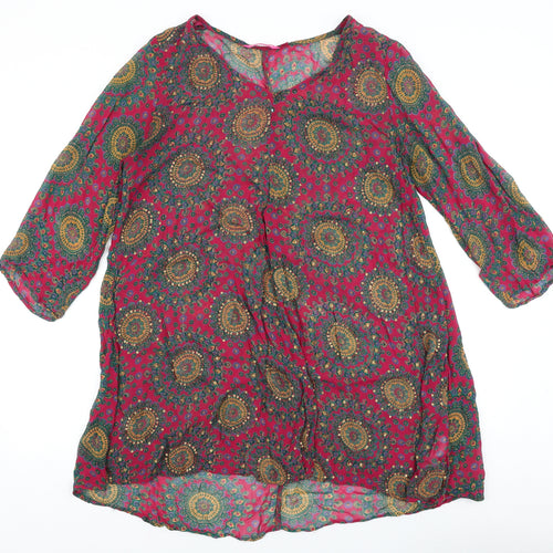 Jnojska Womens Pink Geometric Polyester A-Line Size M V-Neck Pullover