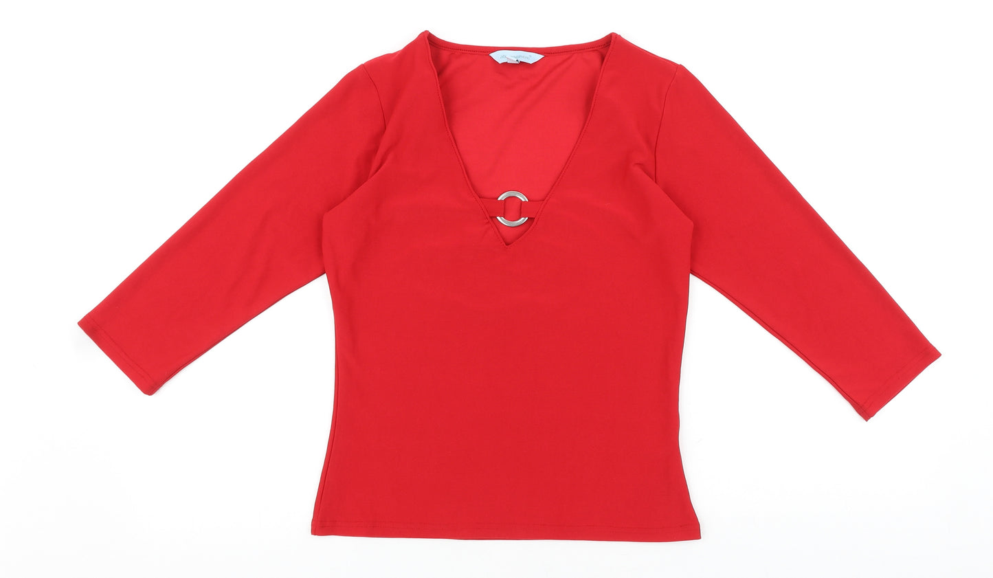 Primark Womens Red Viscose Basic T-Shirt Size 12 V-Neck