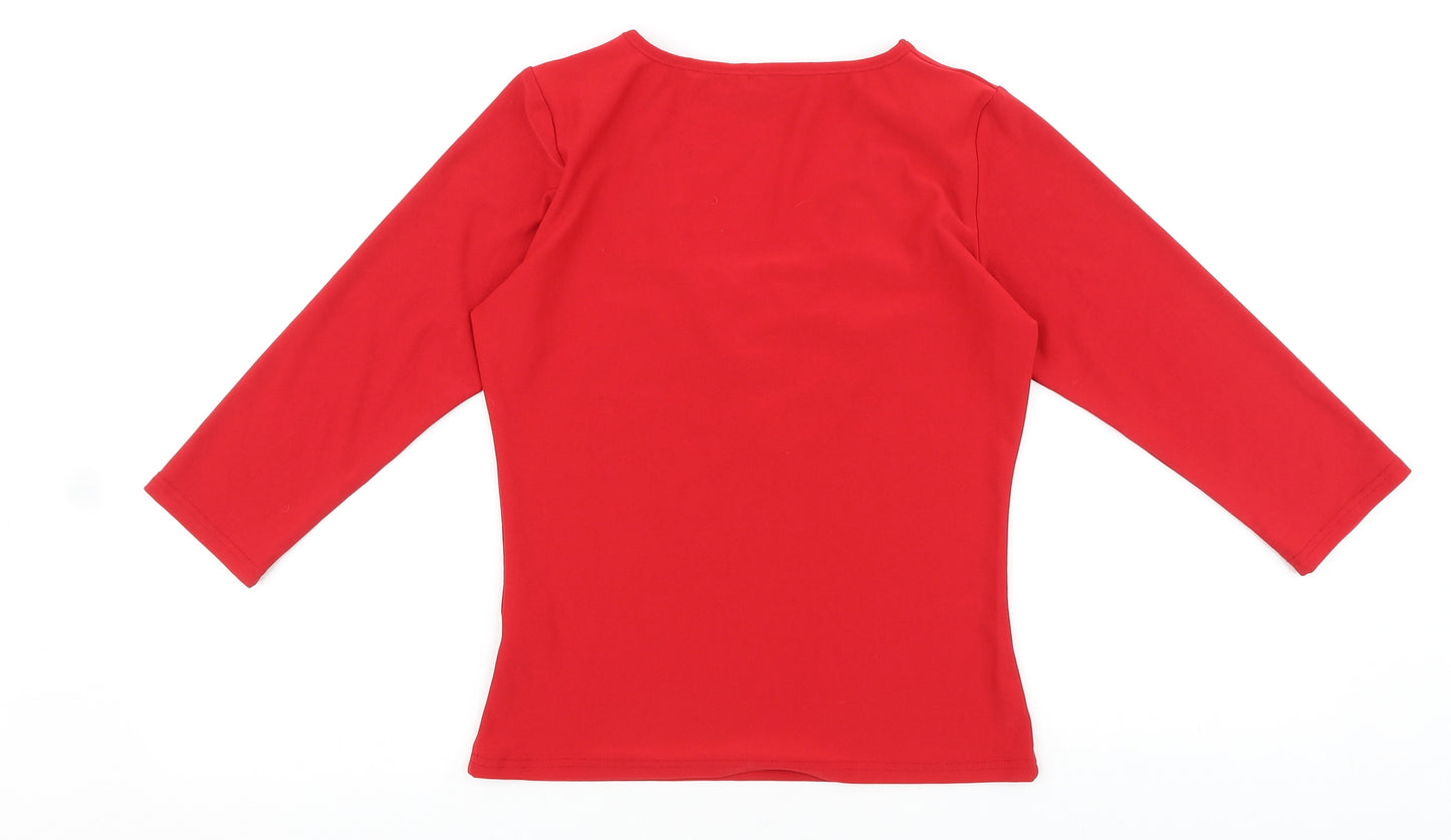 Primark Womens Red Viscose Basic T-Shirt Size 12 V-Neck