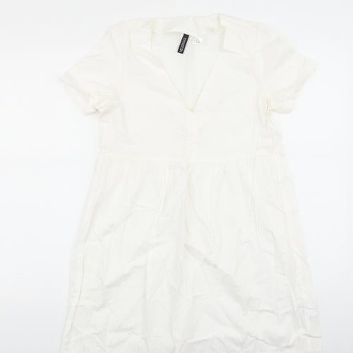 H&M Womens White Viscose A-Line Size S Collared Pullover