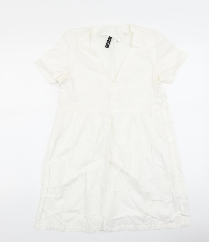 H&M Womens White Viscose A-Line Size S Collared Pullover