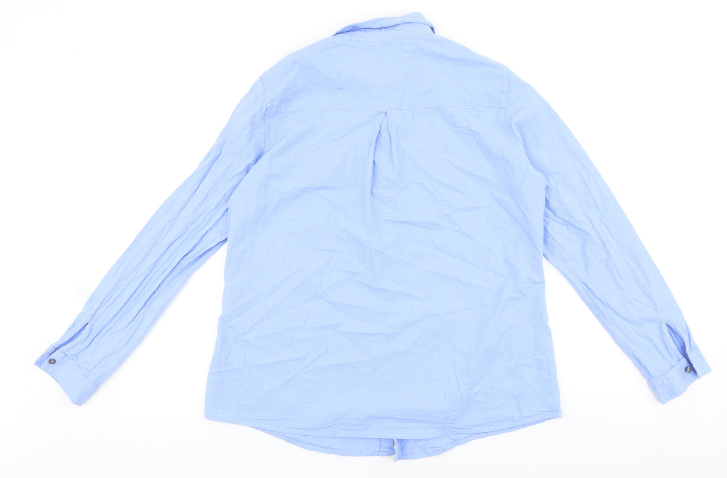 Milano Womens Blue 100% Cotton Basic Button-Up Size 10 V-Neck