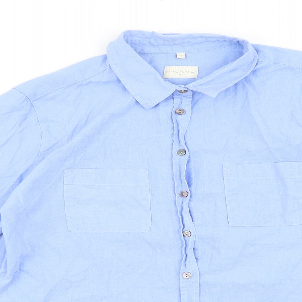 Milano Womens Blue 100% Cotton Basic Button-Up Size 10 V-Neck
