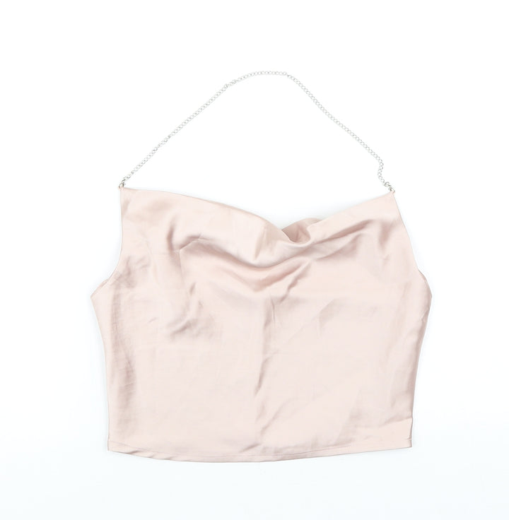 SheIn Womens Pink Polyester Cropped Tank Size S Cowl Neck