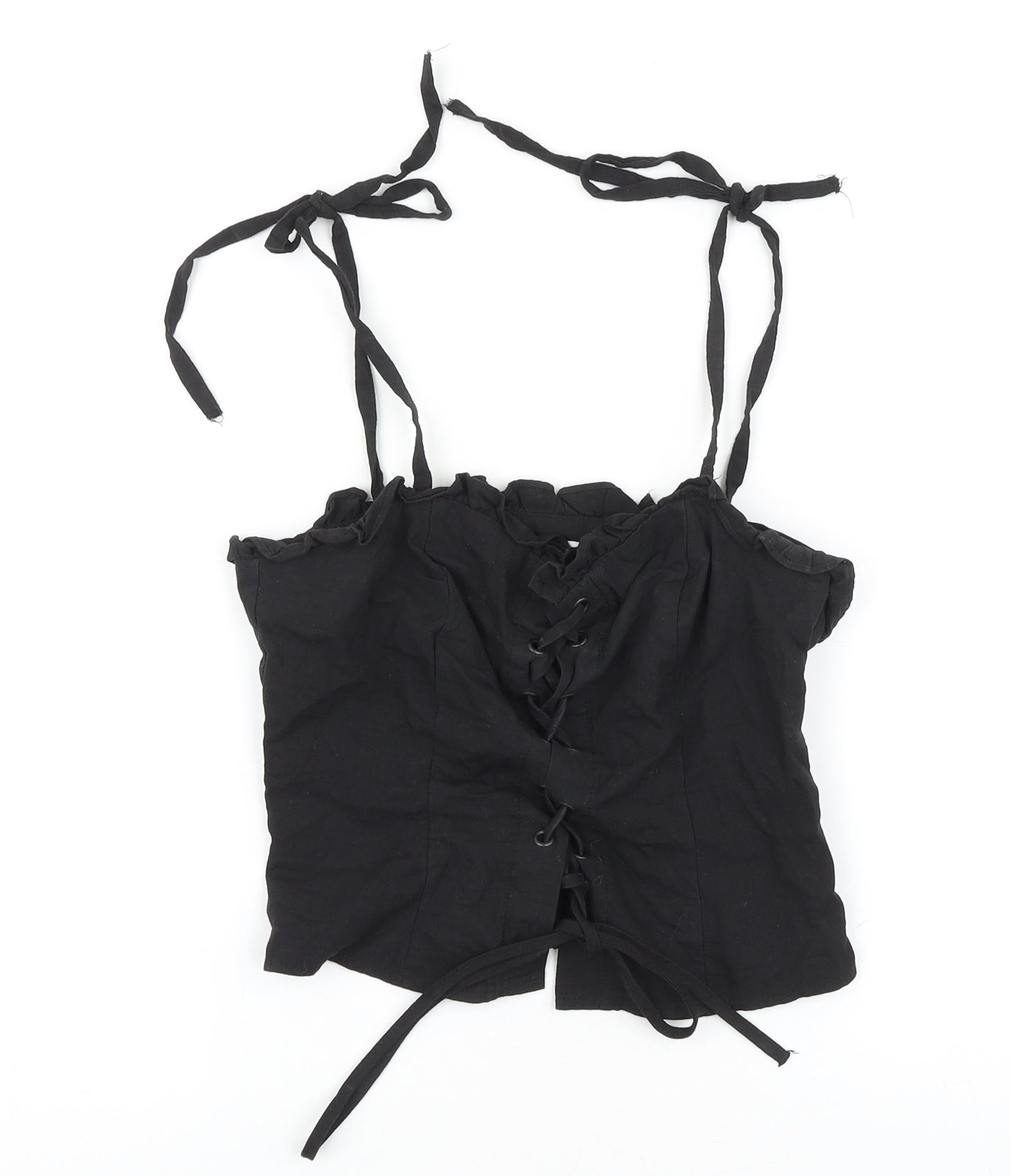 Topshop Womens Black 100% Cotton Cropped Tank Size 8 Square Neck